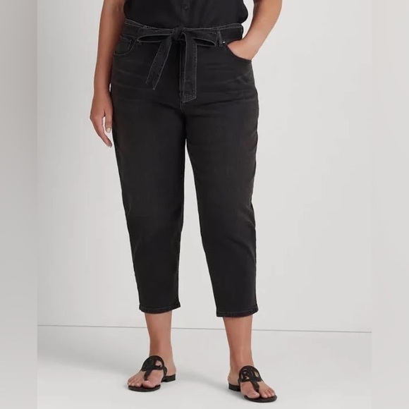Lauren Ralph Lauren Belted High-Rise Tapered Jeans , Black Wash
Size 14W NWT - Picture 1 of 8